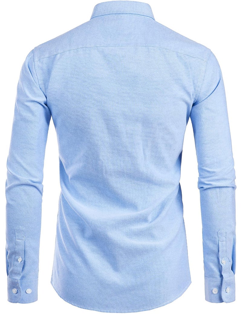 ZEROYAA Men's Hipster Casual Slim Fit Long Sleeve Button Down Oxford Shirts with Chest Pocket Z111 Light Blue Medium - Image 3